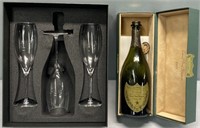 Vintage Dom Perignon Bottle & Glass Lot