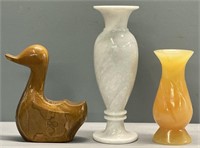 Marble & Onyx Vase Duck Figure Lot
