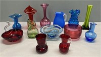 Colored Art Glass Vases & Trays Lot