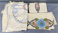 Pair of 1930s Embroidered Full Sized Bed Sheets