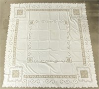 Italian Cutwork & Filigree Linen Table Cloth 88”