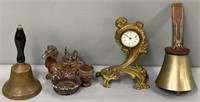 Brass Bells; Clock & Candle Holder Lot