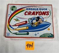 Fab Vtg Donald Duck Crayon Tin Box W/ Characters!