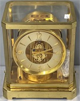 LeCoultre Brass & Glass Clock Mid-Century Modern