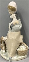 Lladro Girl; Lamb & Dog Porcelain Figure