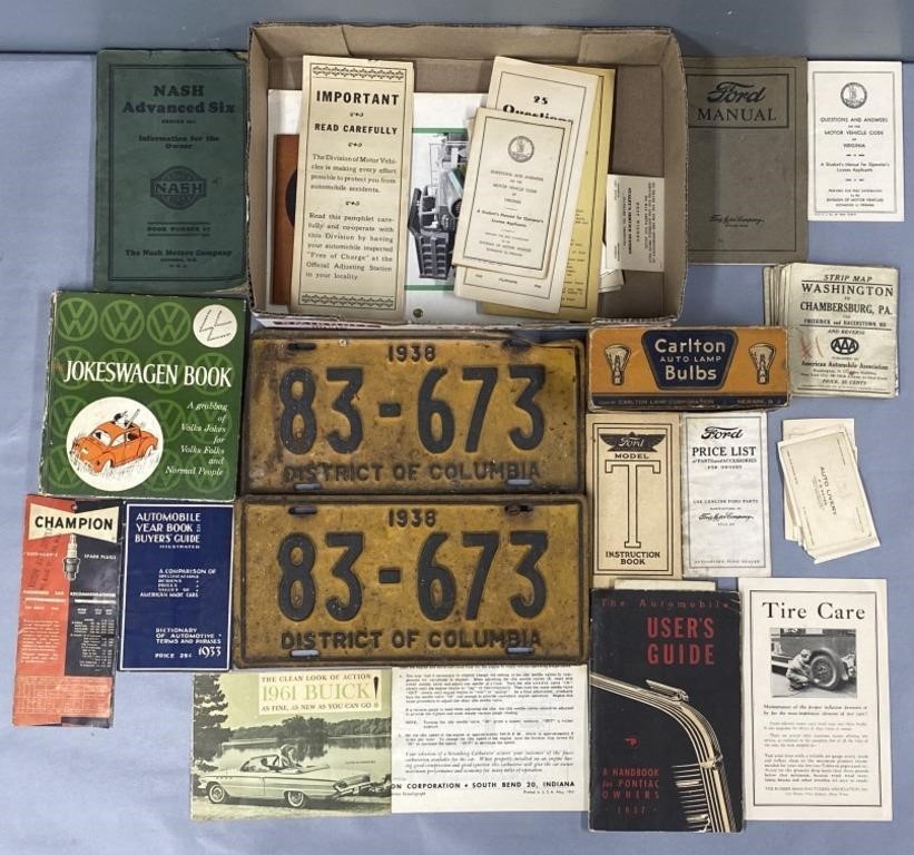 Automobile License Plates; Bulbs & Paper Ephemera