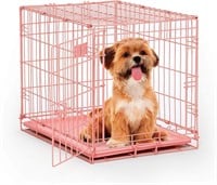 24" Pink Folding Metal Dog Crate w/ Divider Panel
