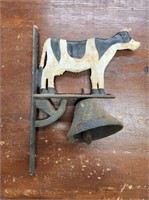 VINTAGE CAST IRON WALL MOUNTED COW DINNER BELL