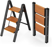 $67  3-Step Ladder  Anti-Slip  300lbs  Black/Wood