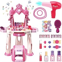 Pretend Play Girls Makeup Table Set with Stool