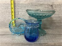 (3) Pieces of Vintage Blue Glassware