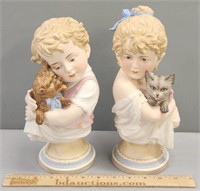 2 Antique Painted Bisque Porcelain Figures