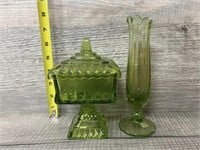 Vintage Glass Candy Dish w/ Lid & Vase