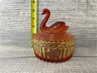 Vintage Glass Swan Dish with Lid