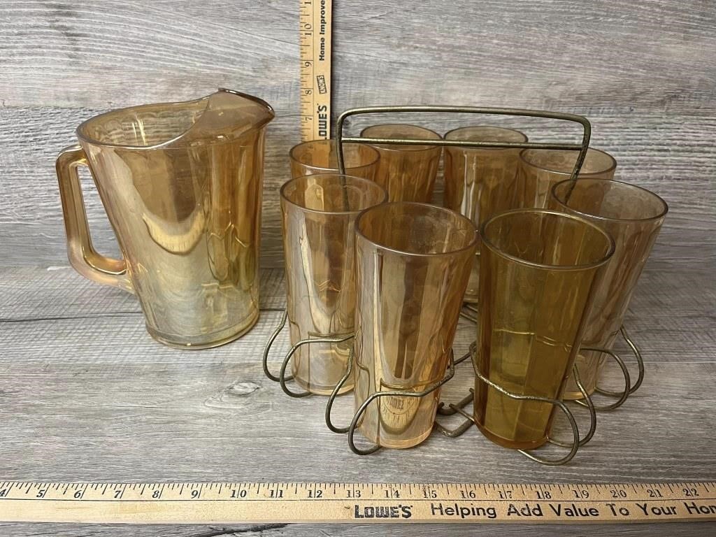 Vintage Glass Pitcher & Glasses