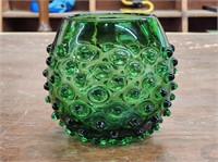 GREEN GLASS HOBNAIL PLANTER
