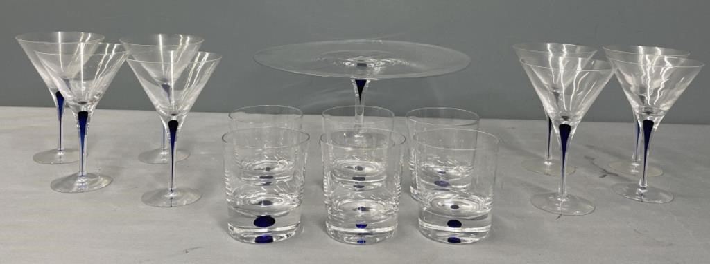 Orrefors Glass Cake Plate; Stemware & Tumblers