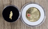 Gold Nugget w/ Gold Plated Klondike Coin #1