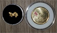 Gold Nugget w/ Gold Plated Klondike Coin #2