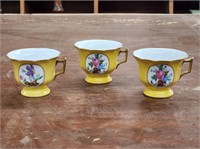 (3) HIGGINS & SEITER YELLOW & FLORAL TEA CUPS