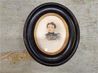 VINTAGE WOODEN OVAL FRAME W/ PORTRAIT OF A WOMAN