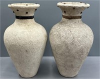 Pair Decorative Tacked Concrete Vases