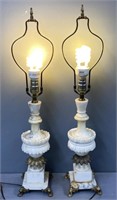 2 Marble & Brass Lamps Hollywood Regency