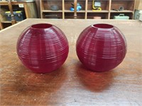 (2) VINTAGE RUBY RED RIBBED GLASS DOME VASES
