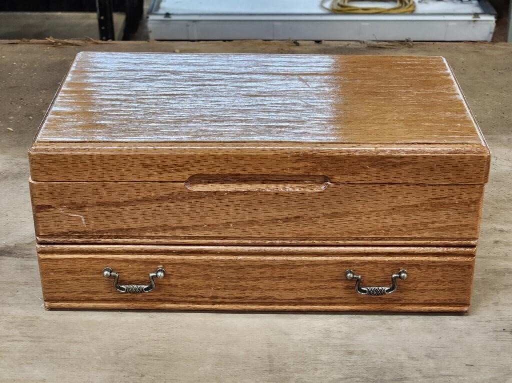WOODEN JEWELRY BOX W/ CONTENTS