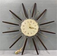 Lux Wood & Metal MCM Sunburst Clock as is