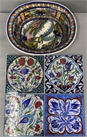 Decorated Porcelain Bowl & Tiles Lot Collection