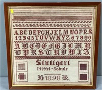 1898 Schoolgirl Needlework Sampler Stuttgart