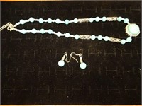 Seafoam & Silver Necklace /  Earring Set