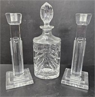 Waterford Glass Candle Sticks & Decanter