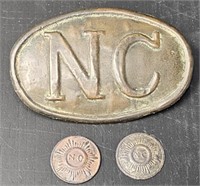 North Carolina Button Caps & Belt Buckle Military