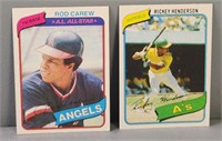 1980 Topps Henderson Rookie RC Card & Carew