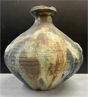 Large Raku Pottery Vase with Rim Damage