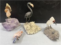 Semi Precious Stone Birds on Crystals