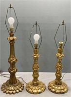 3 Italian Gold Gilt & Mirror Lamps