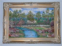 Framed Oil of Cottage in Springtime by Gerhard Die