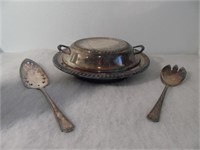 Silverplated Lidded Dish w/ Serving Utensils