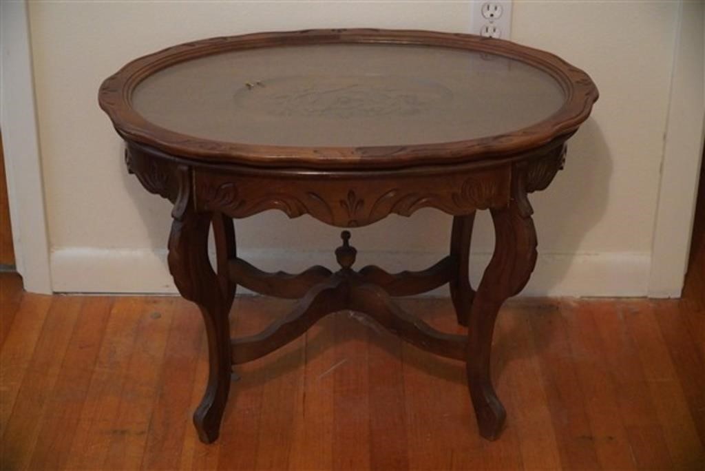 Antique Side Table w/ Removable Glass Tray