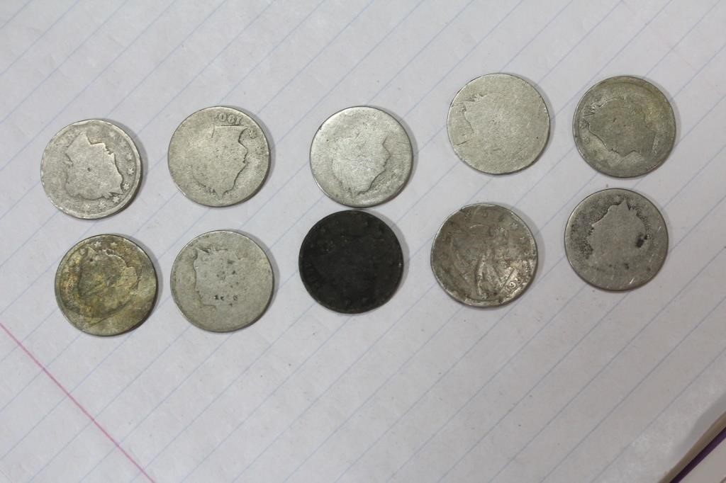 A Lot of 10 Worn or Cull V Nickels