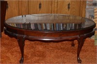 Oval Wood Coffee Table w/ Glass Top