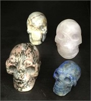 Rhodonite, Rose Quartz  &Lapis Carved Stone Skulls