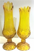 Mid Century Kanawha Moon/Stars Amber Glass Vases