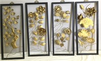 Mid Century Mod  Asian Brass Flower Wall Hangings