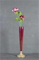Cranberry Glass Vase w/ Weighted Sterling Silver B