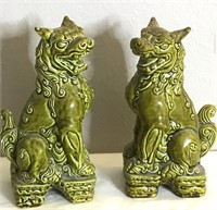 Vintage Glazed Green Chinese Pair Of Foo Dogs