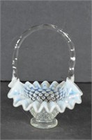 Fenton Style Glass Opalescent Hobnail Basket
